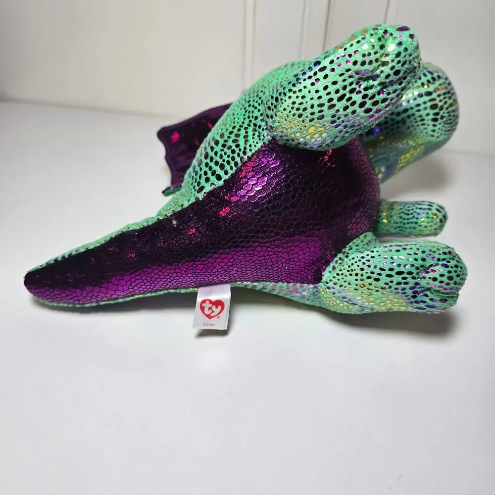 TY Beanie Boos BIG‎ EYED CINDER GREEN & PURPLE DRAGON 5